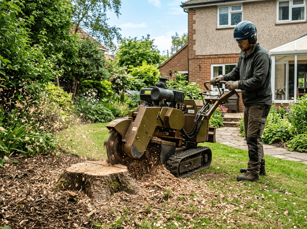 Stump grinder removing a tree stump below ground level