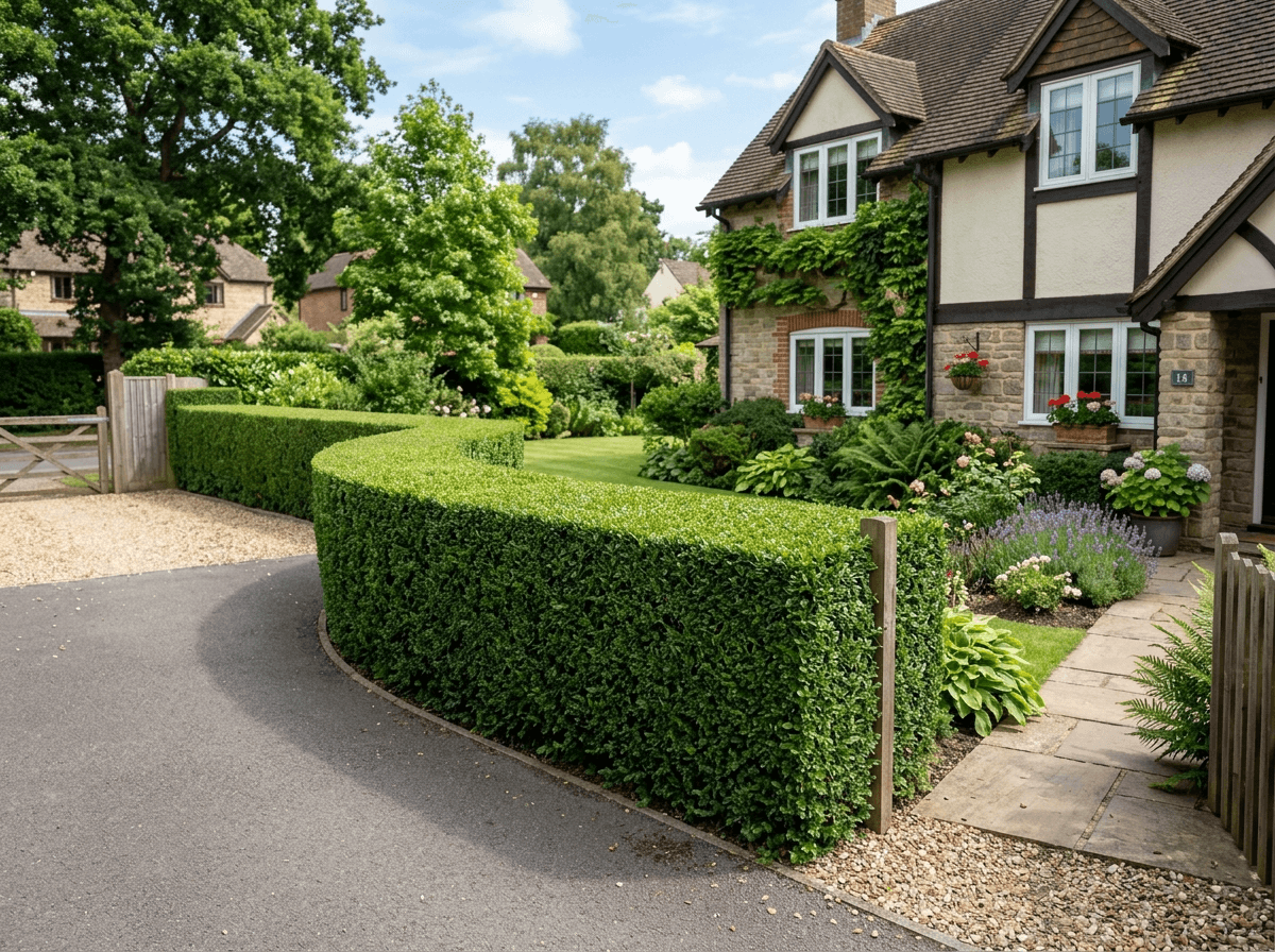 Freshly trimmed and reshaped formal garden hedge